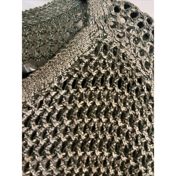 Chicos Womens Sz 3 US Sz XL Gold Metallic Open Knit Tunic 3/4 Sleeves Side Slits - Picture 4 of 6